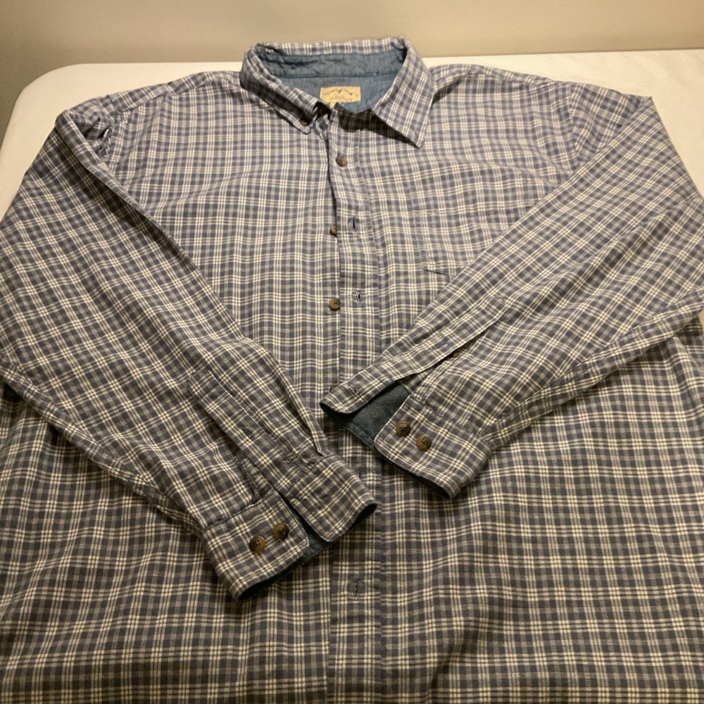 Blue Mountain Flannel Shirt Mens ExLarge Blue White‎ Plaid Button Up D77